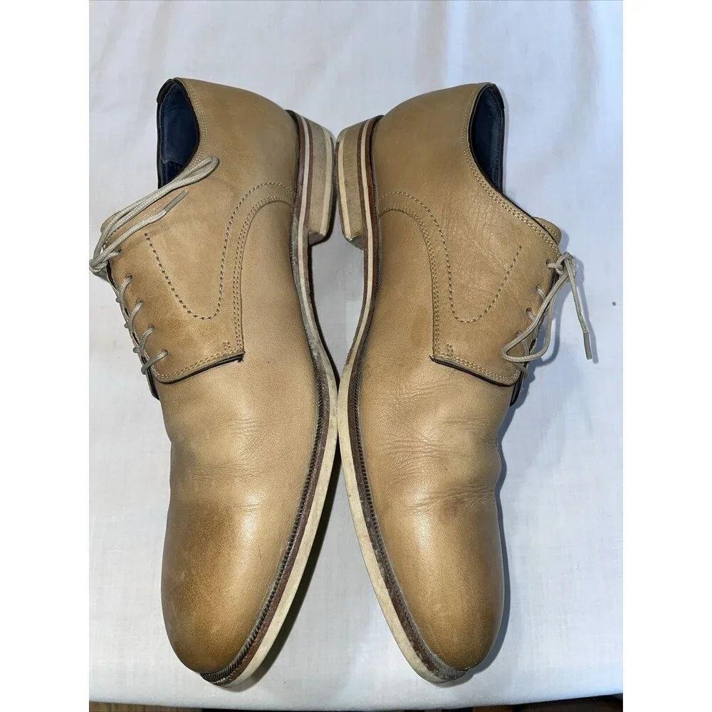 Johnston & Murphy Dress Shoes Mens Size 11 M Tan Leather Oxfords Round Toe Block